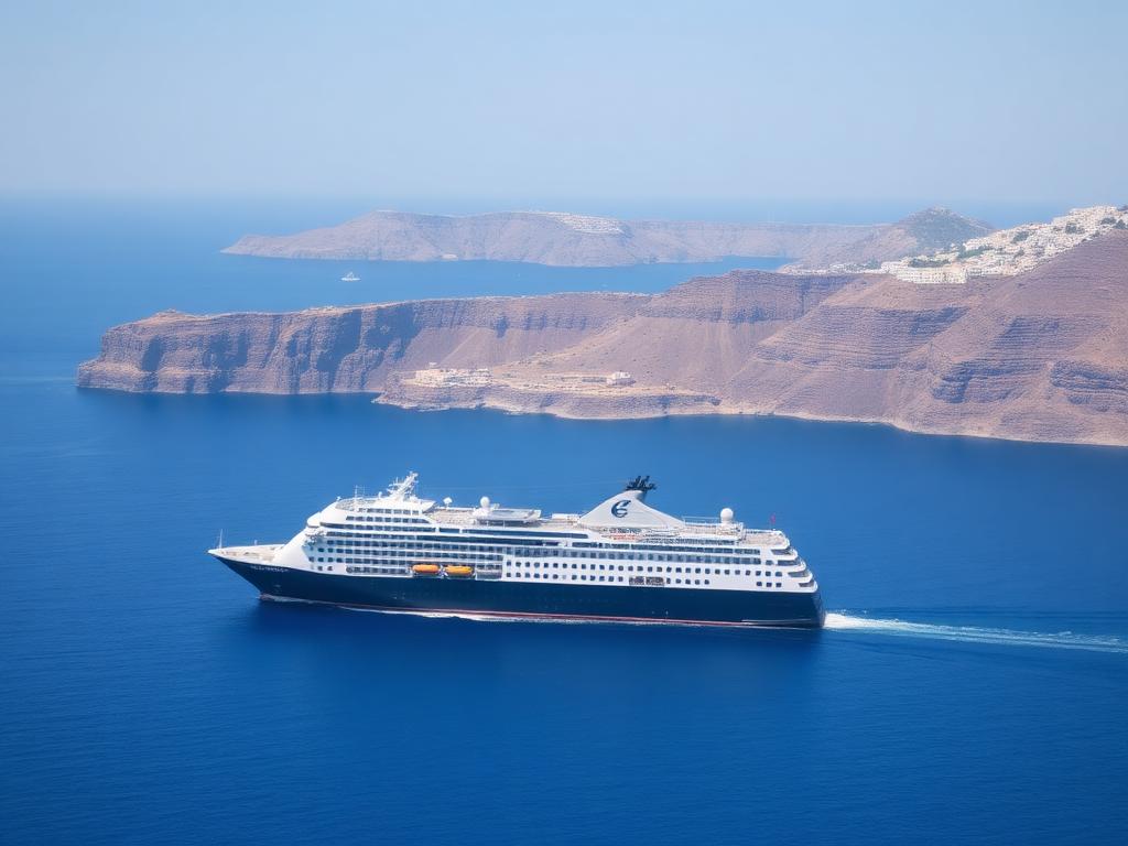 Navio de cruzeiro navegando pelo mar Mediterrâneo