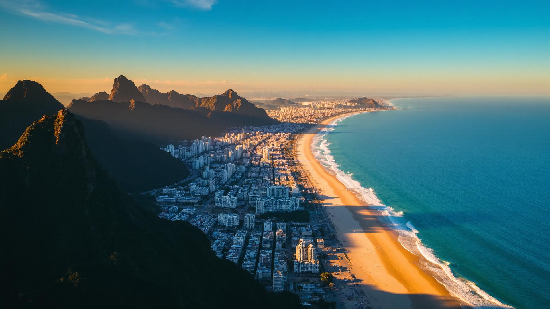Vista aérea do litoral brasileiro ao amanhecer